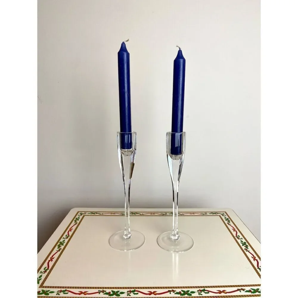 PAIR Oneida Hand-Cut Lead Crystal Taper Candle Holders 8.25” Modern Elegance Cle